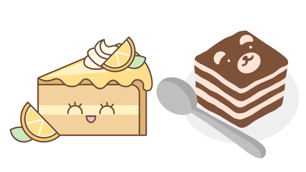 レモンチーズケーキとチョコレートケーキのイラスト